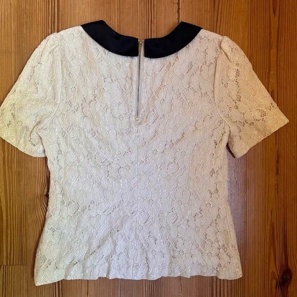 Vince Camuto white lace black collar tee SIZE S - Picture 4 of 5